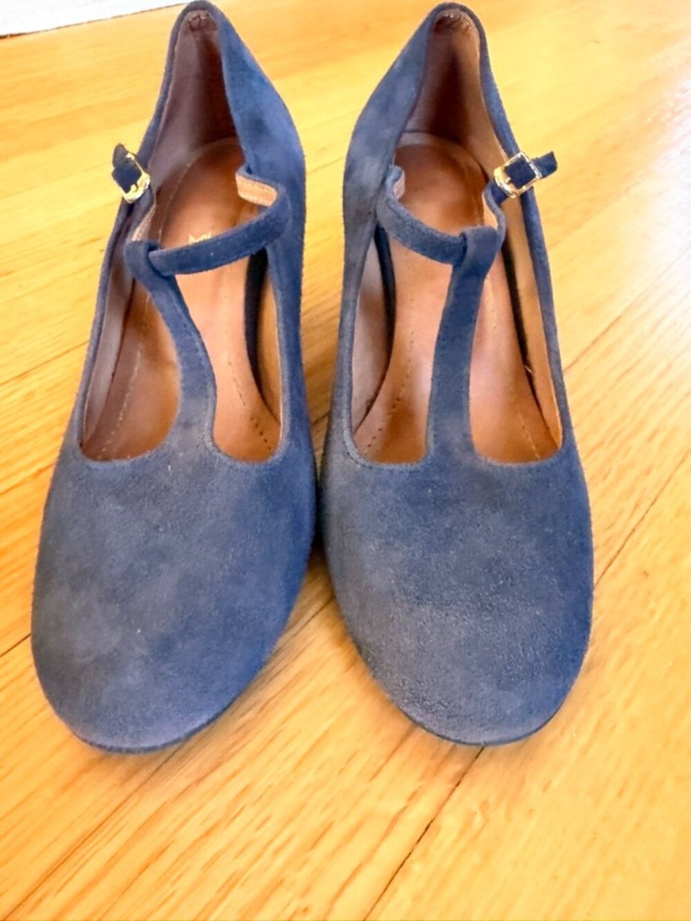 Women’s Navy Suede T-Strap Pumps